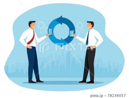 men with smartphone connected to each other. business process organization 78236057