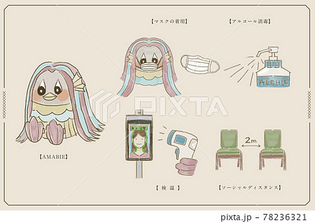 コロナウイルス対策とアマビエのイラスト コロナウイルス対策とアマビエのイラスト 78236321