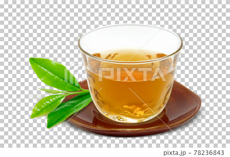 グラス 麦茶 飲み物 イラスト リアル 茶托 茶葉ありのイラスト素材