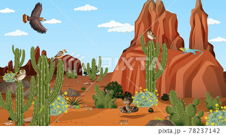 Desert forest landscape at daytime scene with desert animals and plants 78237142