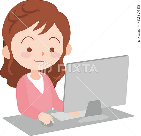 パソコン操作をする女性のイラスト素材 7374