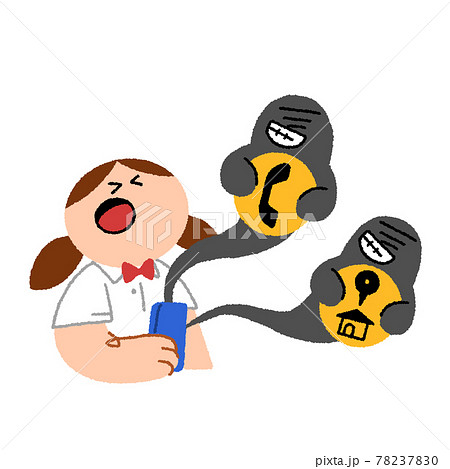 スマートフォンから個人情報が流出している女子学生のイラスト素材 7370