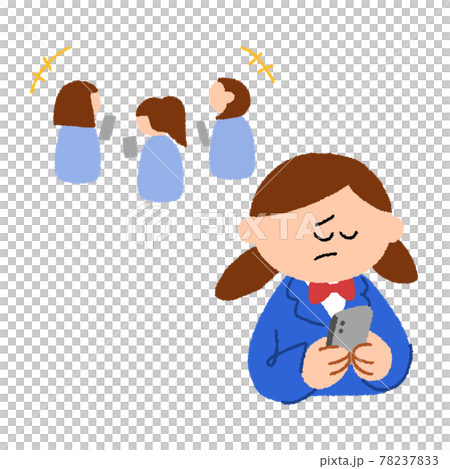 Snsで仲間外れにされている女子学生1のイラスト素材 7373