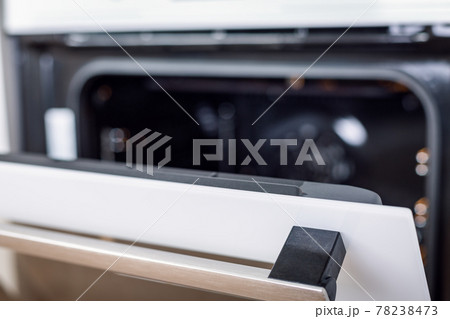Opened oven in kitchen interior, nobody 78238473