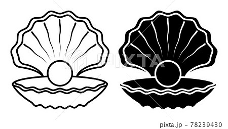 Sea Shining Pearl Icon And In Open Shell のイラスト素材