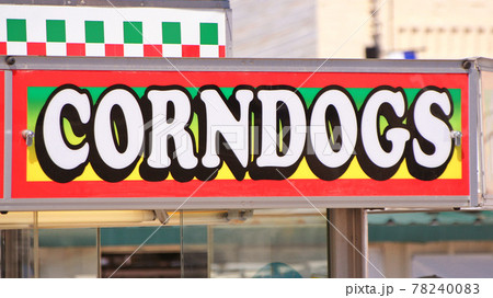 Corn Dogsood Vendor Sign at County Fair Food 78240083