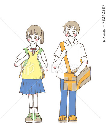 中学生 男子 女子 制服 夏服のイラスト素材