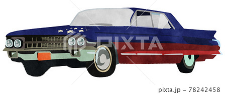 60年代アメ車 アメリカ国旗柄のイラスト素材