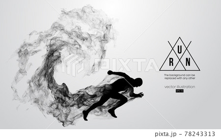Abstract silhouette of a running athlete man on the white background from particles, dust, smoke. Athlete runs sprint and marathon. Background can be changed to any other. Vector illustration Abstract silhouette of a running athlete man on the white background from particles, dust, smoke. Athlete runs sprint and marathon. Background can be changed to any other. Vector illustration 78243313