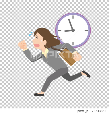 遅刻しそうで走る女性会社員のイラスト素材