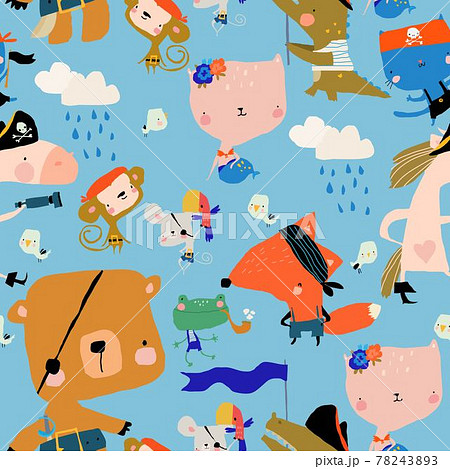 Samless Pattern with Cartoon Animals celebrating Pirate Party 78243893