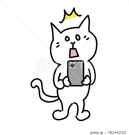 スマホを見てびっくりしている猫のイラスト 78244220