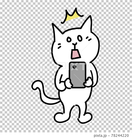 スマホを見てびっくりしている猫のイラスト 78244220