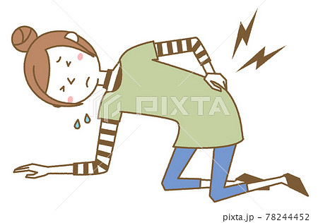 腰痛でしゃがみ込む若い女性 ママのイラスト素材