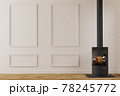 Modern black metal fireplace in empty room interior. Classical wall design with mouldings. 3d render 78245772