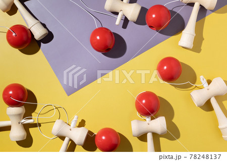 Classic Japanese game kendama on background. playing kendamas, new and used. 78248137