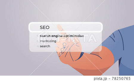 human hand choosing seo in search bar on virtual screen search engine optimization internet networking concept 78250765