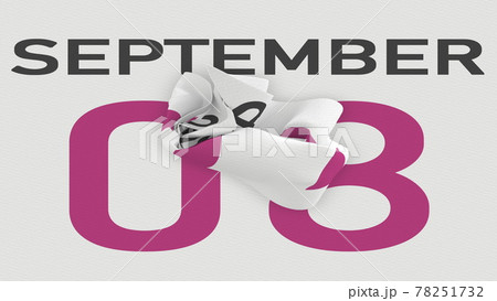 September 8 date behind crumpled paper page of a calendar, 3d rendering 78251732