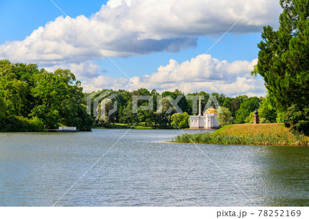 Big pond with Turkish Bath pavilion on a coast in the Catherine Park in Tsarskoye Selo, Pushkin, Russia Big pond with Turkish Bath pavilion on a coast in the Catherine Park in Tsarskoye Selo, Pushkin, Russia 78252169
