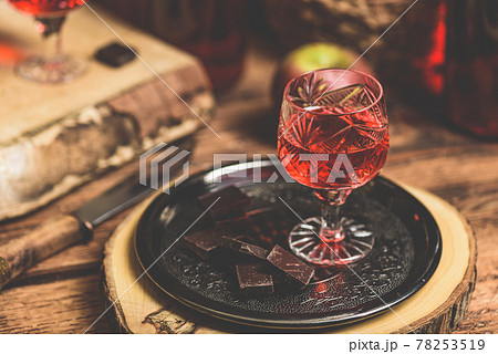 Homemade red currant nalivka and chocolate 78253519