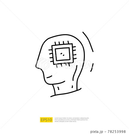Artificial intelligence AI concept with circuit board data and artificial brains chip for inspiration, development, brainstorming sign. Hand drawn doodle icons vector illustration 78253998
