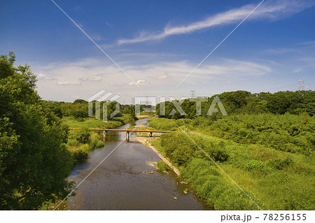 埼玉の沈下橋（冠水橋）若宮橋・高麗川　埼玉県坂戸市（ドローンによる空撮） 78256155