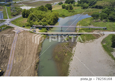 埼玉の沈下橋（冠水橋）稲荷橋・都幾川　埼玉県東松山市（ドローンによる空撮） 78256168