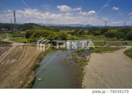 埼玉の沈下橋（冠水橋）稲荷橋・都幾川　埼玉県東松山市（ドローンによる空撮） 78256170
