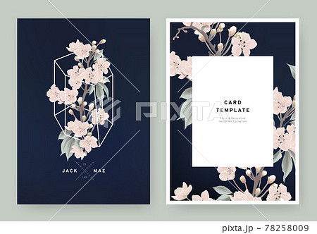 Floral wedding invitation card template design, pink sakura flowers in white polygon 78258009
