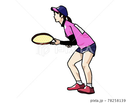 ソフトテニスのレシーブ女子のイラスト素材