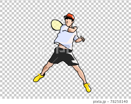 ソフトテニス男子思い切りストローク振り抜くのイラスト素材