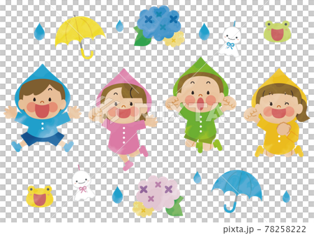 合羽でジャンプする子供たち2 水彩 合羽でジャンプする子供たち2 水彩 78258222