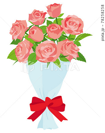 アプリコット色の薔薇の花束のイラスト素材 7558