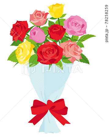 カラフルな薔薇の花束のイラスト素材 7559