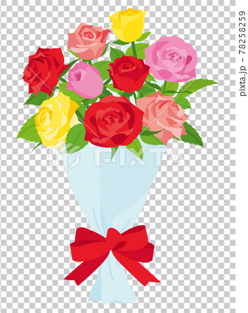 カラフルな薔薇の花束のイラスト素材 7559