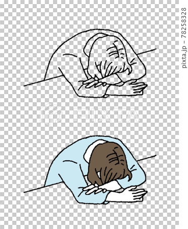 Simple touch Illustration of a woman lying down on a desk Simple touch Illustration of a woman lying down on a desk 78258328