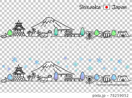 冬の静岡県の街並みのシンプル線画セット 78259052
