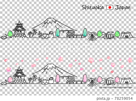 Simple line drawing set of the cityscape of Shizuoka prefecture in spring 78259054