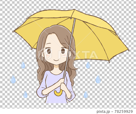 雨降りで傘をさすロングウェーブヘアの女性（上半身） 78259929
