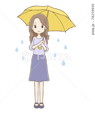 雨降り 傘をさす私服女性のイラスト素材
