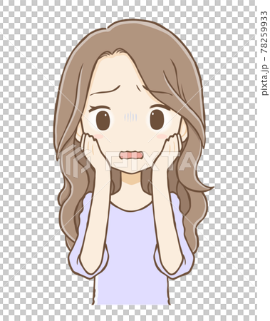 不安になる私服女性（上半身） 78259933