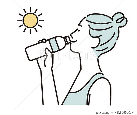 シンプル　イラスト　水分補給にミネラルウォーターを飲む女性 78260017