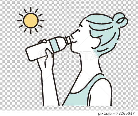 シンプル　イラスト　水分補給にミネラルウォーターを飲む女性 78260017