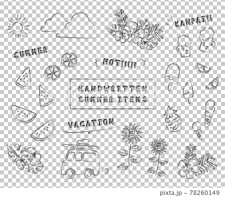 Summer handwritten illustration set (black and white) 78260149
