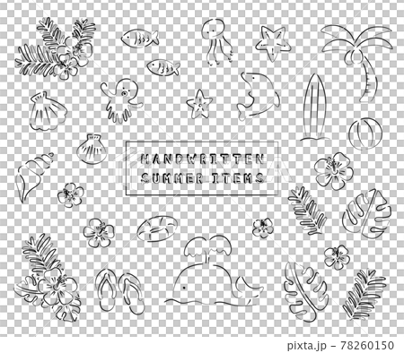 Summer handwritten illustration set (black and white) 78260150