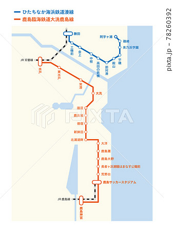 茨城県の私鉄路線図 沿岸部 背景あり のイラスト素材