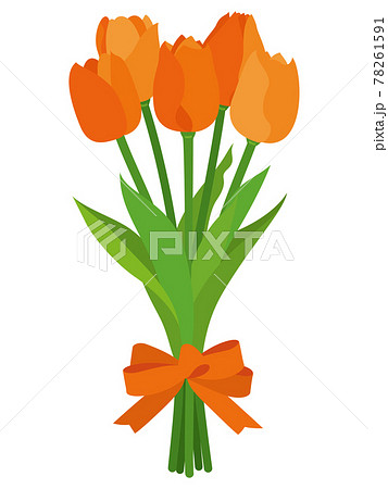 オレンジ色のチューリップの花束のイラスト素材