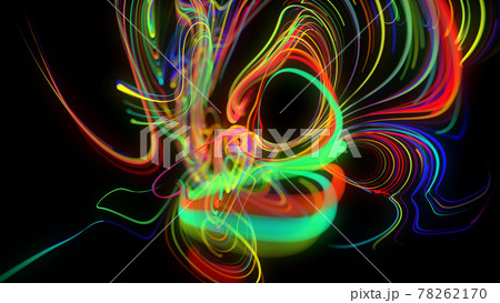 Abstract background glow lines or light streaks. Running lights particles form in 3d space glowing beautiful curved lines like ball of wires burning with neon light. Beautiful creative bg. 3d render 78262170