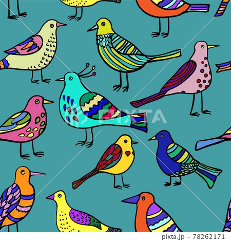 Seamless pattern with cute cartoon doodle birds. 78262171