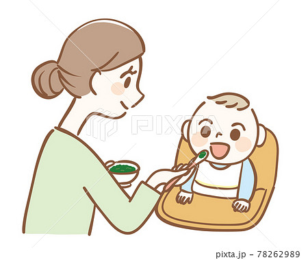 赤ちゃんに離乳食をたべさせるお母さんのイラスト素材 7629